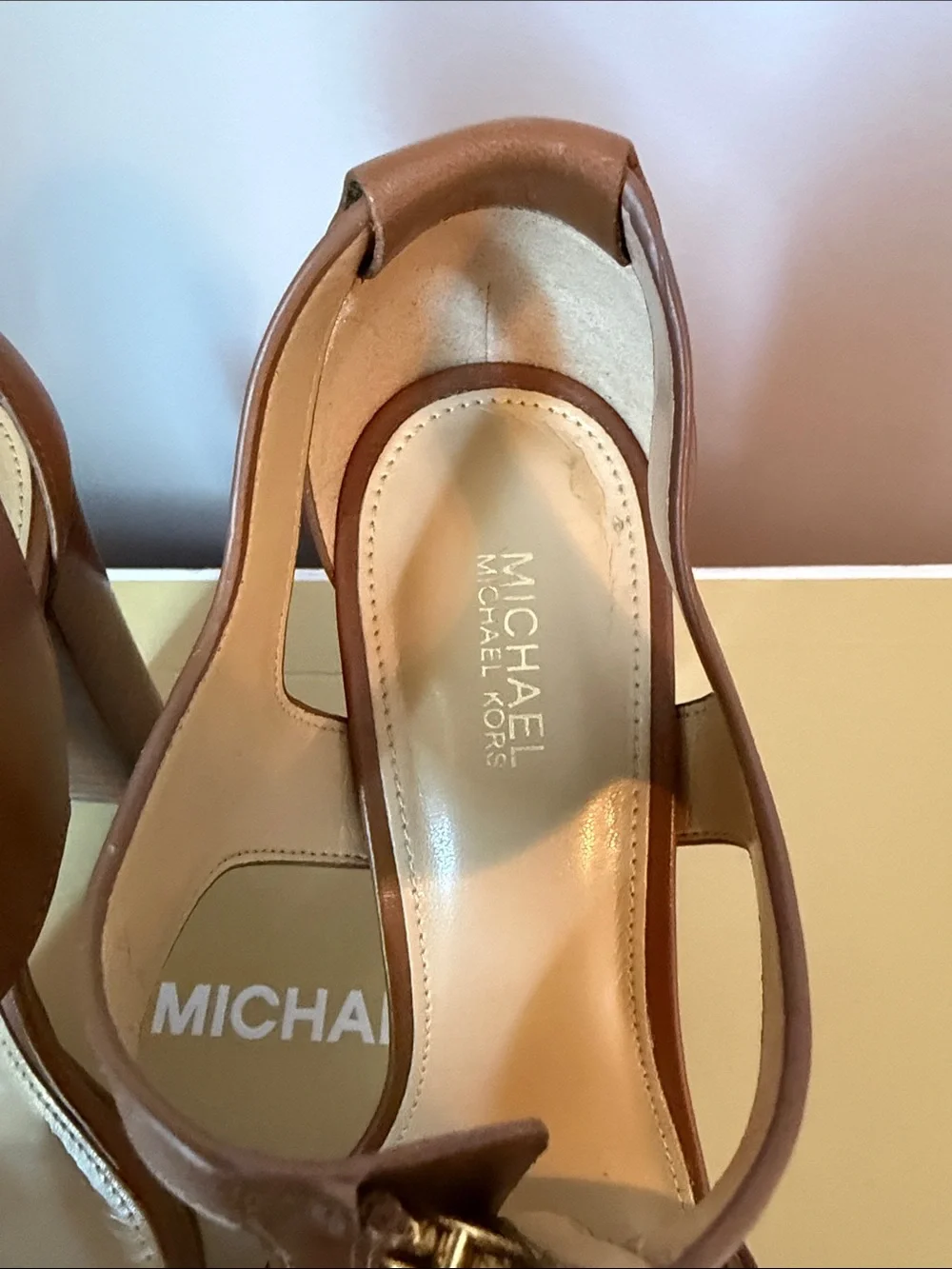 Michael Kors Brown Leather Zip-Front Block Heel Sandals